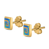 Square Spiral Swirl Stud Earrings Created Opal 925 Sterling Silver (7mm)