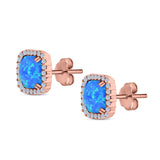Halo Cushion Created Opal Round CZ Stud Earrings 925 Sterling Silver (11mm)