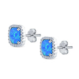 Halo Cushion Created Opal Round CZ Stud Earrings 925 Sterling Silver (11mm)