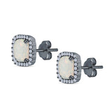 Halo Cushion Created Opal Round CZ Stud Earrings 925 Sterling Silver (11mm)