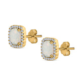 Halo Cushion Created Opal Round CZ Stud Earrings 925 Sterling Silver (11mm)