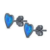 Heart Stud Earrings Created Opal 925 Sterling Silver (8mm)