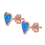 Heart Stud Earrings Created Opal 925 Sterling Silver (8mm)