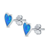 Heart Stud Earrings Created Opal 925 Sterling Silver (8mm)