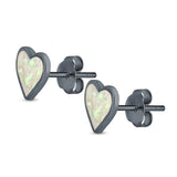 Heart Stud Earrings Created Opal 925 Sterling Silver (8mm)