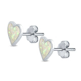 Heart Stud Earrings Created Opal 925 Sterling Silver (8mm)