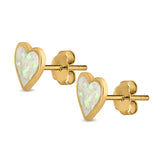 Heart Stud Earrings Created Opal 925 Sterling Silver (8mm)