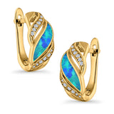 Stud Earrings Created Opal Round Simulated CZ 925 Sterling Silver(14mm)