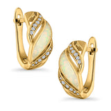 Stud Earrings Created Opal Round Simulated CZ 925 Sterling Silver(14mm)