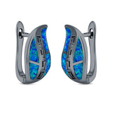 Leaf Stud Earrings Created Opal 925 Sterling Silver (17mm)