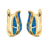 Leaf Stud Earrings Created Opal 925 Sterling Silver (17mm)