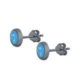 Round Stud Earrings Lab Created Opal 925 Sterling Silver (5mm)