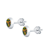 Round Stud Earrings Lab Created Opal 925 Sterling Silver (5mm)