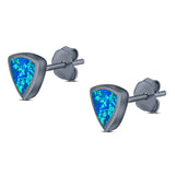 Triangle Stud Earring Created Opal Solid 925 Sterling Silver (7mm)