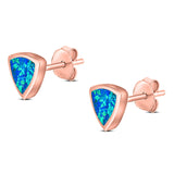 Triangle Stud Earring Created Opal Solid 925 Sterling Silver (7mm)