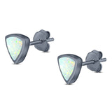 Triangle Stud Earring Created Opal Solid 925 Sterling Silver (7mm)