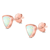 Triangle Stud Earring Created Opal Solid 925 Sterling Silver (7mm)