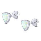 Triangle Stud Earring Created Opal Solid 925 Sterling Silver (7mm)