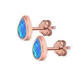 Teardrop Bezel Solitaire Pear Stud Earrings Lab Created Opal 925 Sterling Silver (7mm)