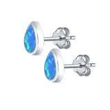 Teardrop Bezel Solitaire Pear Stud Earrings Lab Created Opal 925 Sterling Silver (7mm)