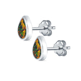 Teardrop Bezel Solitaire Pear Stud Earrings Lab Created Opal 925 Sterling Silver (7mm)