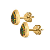 Teardrop Bezel Solitaire Pear Stud Earrings Lab Created Opal 925 Sterling Silver (7mm)
