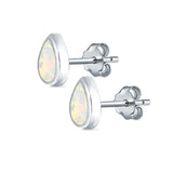 Teardrop Bezel Solitaire Pear Stud Earrings Lab Created Opal 925 Sterling Silver (7mm)