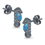 Seahorse Stud Earrings Lab Created Opal Simulated CZ 925 Sterling Silver (13mm)