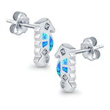 Seahorse Stud Earrings Lab Created Opal Simulated CZ 925 Sterling Silver (13mm)