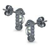 Seahorse Stud Earrings Lab Created Opal Simulated CZ 925 Sterling Silver (13mm)