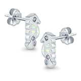 Seahorse Stud Earrings Lab Created Opal Simulated CZ 925 Sterling Silver (13mm)