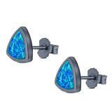 Triangle Stud Earring Created Opal Solid 925 Sterling Silver (10mm)