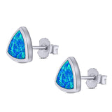 Triangle Stud Earring Created Opal Solid 925 Sterling Silver (10mm)
