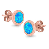 Round Stud Earrings Lab Created Opal 925 Sterling Silver (7mm)
