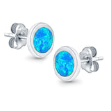 Round Stud Earrings Lab Created Opal 925 Sterling Silver (7mm)