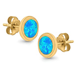 Round Stud Earrings Lab Created Opal 925 Sterling Silver (7mm)