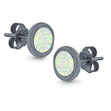 Round Stud Earrings Lab Created Opal 925 Sterling Silver (7mm)