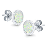 Round Stud Earrings Lab Created Opal 925 Sterling Silver (7mm)