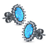 Halo Oval Stud Earrings Lab Created Opal Simulated CZ 925 Sterling Silver (13mm)