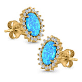 Halo Oval Stud Earrings Lab Created Opal Simulated CZ 925 Sterling Silver (13mm)