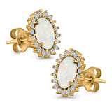 Halo Oval Stud Earrings Lab Created Opal Simulated CZ 925 Sterling Silver (13mm)