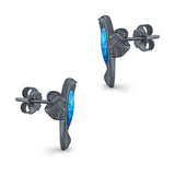 Hummingbird Stud Earrings Lab Created Opal 925 Sterling Silver (15mm)