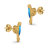 Hummingbird Stud Earrings Lab Created Opal 925 Sterling Silver (15mm)
