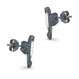 Hummingbird Stud Earrings Lab Created Opal 925 Sterling Silver (15mm)