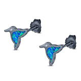 Hummingbird Stud Earring Created Opal Solid 925 Sterling Silver (10mm)