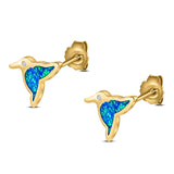 Hummingbird Stud Earring Created Opal Solid 925 Sterling Silver (10mm)