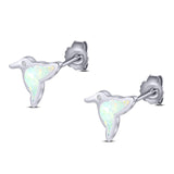 Hummingbird Stud Earring Created Opal Solid 925 Sterling Silver (10mm)