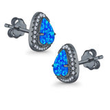 Halo Trillion Cut Stud Earrings Lab Created Opal Simulated CZ 925 Sterling Silver (12mm)