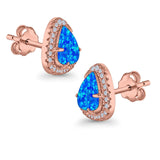 Halo Trillion Cut Stud Earrings Lab Created Opal Simulated CZ 925 Sterling Silver (12mm)