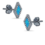 Halo Princess Stud Earrings Lab Created Opal Simulated CZ 925 Sterling Silver (14mm)